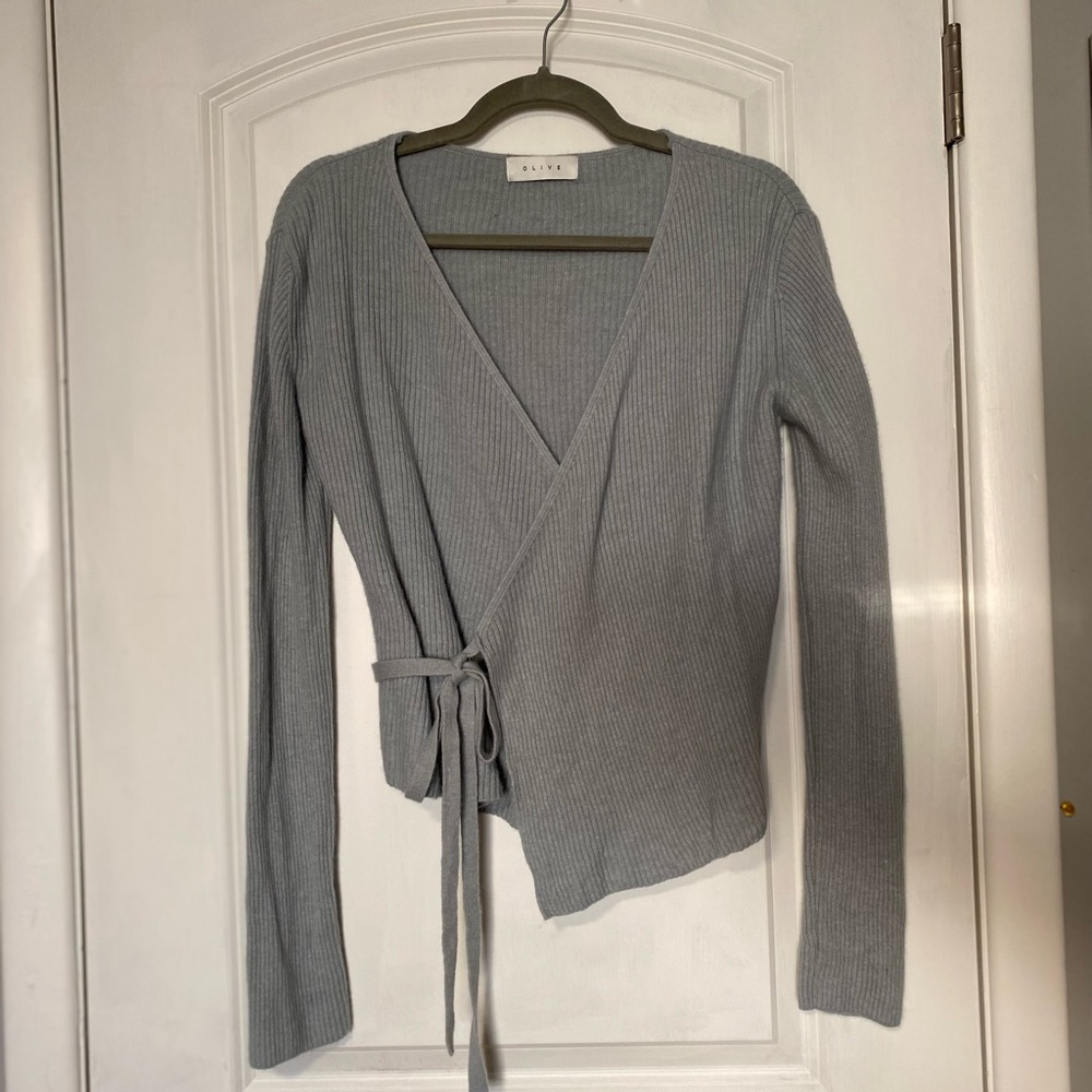 Olive Brand Wool Blend Crop Wrap Sweater